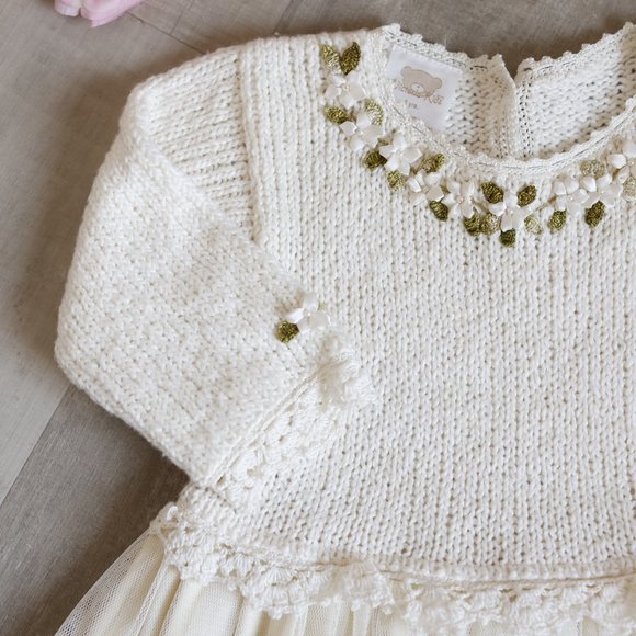 Ivory Tulle and 100% Cotton Sweater Dress Size 2 Boutique Couture NWOT - Picture 2 of 7